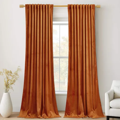 Miniatura 35 de StangH - Cortinas opacas de terciopelo con pestaña trasera, aislamiento térmico, para puerta corrediza, dormitorio, telón de fondo, estudio, teatro