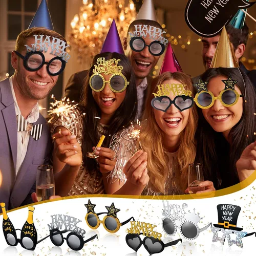 Miniatura 2 de Sratte 40 lentes de plástico para fiesta de Año Nuevo 2025, lentes de fiesta de Año Nuevo, suministros de accesorios de fotos para adultos, fiesta