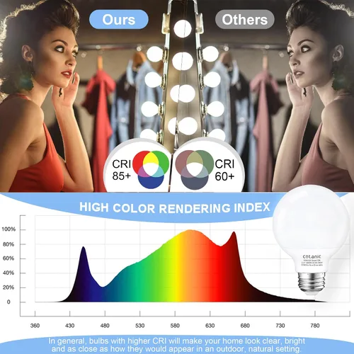 Miniatura 5 de Cotanic Bombillas de globo de luz diurna de 5000 K, base estándar E26, 5 W (reemplazo incandescente equivalente a 60 vatios), 500 lm, no regulable
