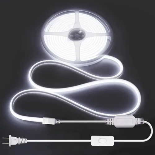 ALITOVE Tiras de Luces LED de 110V 120V Impermeables 16.4ft Estilo COB Súper Brillantes Luz Blanca Diurna Tiras de Luces LED 6000K CRI90+ para