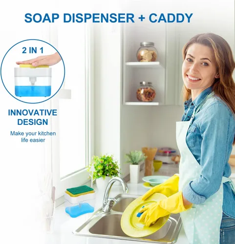 Miniatura 5 de Dispensador de jabón para platos de calidad premium – Cocina de encimera, dispensador de jabón para lavar platos del fregadero de 13 onzas