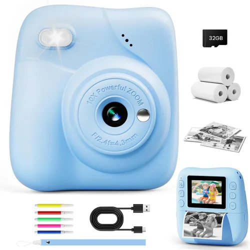 Miniatura 10 de Cámara para Niños con Impresión Instantánea, Cámara Instantánea HD 1080P para Niños con Tarjeta de 32G y 3 Rollos de Papel de Impresión, Juguete