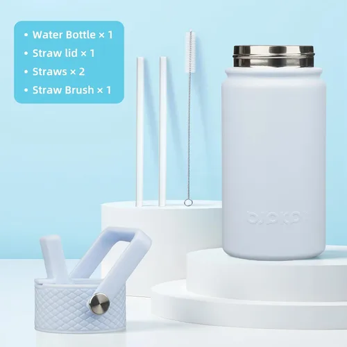 Miniatura 4 de BJPKPK Botella de agua aislada con tapa con pajilla, bonitas botellas de agua de 15 onzas, termo de metal de acero inoxidable, vasos reutilizables