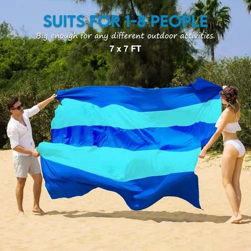 Miniatura 3 de BYDOLL Manta de playa de nailon, impermeable, a prueba de arena, de gran tamaño, 7 x 7 pies, para 1-5 adultos, manta extra grande, ligera, suave