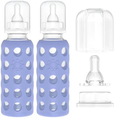 Miniatura 2 de Lifefactory Biberones de vidrio con protección de silicona, paquete de 2, botellas de 9 onzas, arándano Azul (Arándano)