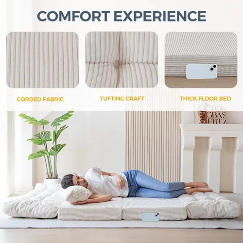 Miniatura 5 de MAXYOYO Sofá cama plegable, puf copetudo con almohadas, sofá de suelo para adultos, sofá de piso extra grueso y largo, sofá cama de piso individual