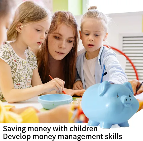 Miniatura 5 de Alcancía de cerdo de cerámica para niños, banco de dinero para adultos, Gilrs Alcancias de Dinero para adultos niños, banco de monedas, decoración