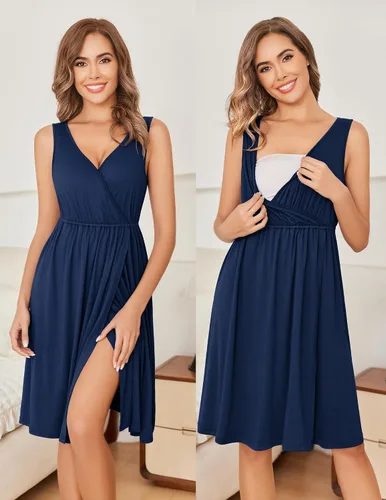 Miniatura 3 de Ekouaer Conjunto de bata y bata de maternidad para mujer, camisón de lactancia para el parto, ropa de embarazo, S-XXL