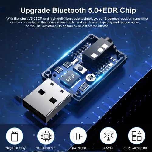 Miniatura 2 de Bluetooth Car Adapter, Mini Bluetooth 5.0 Stereo Transmitter Receiver, Wireless 3.5mm Aux Jack Hands-Free Calls Kit Audio Adapter Built-in Mic for