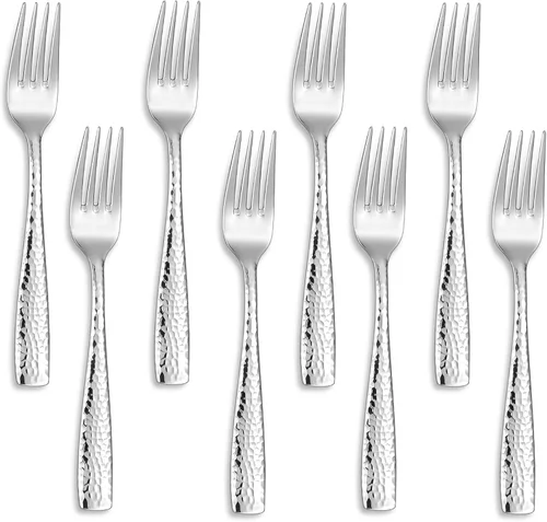 Miniatura 11 de KEAWELL Juego de 4 tenedores de ensalada martillados Louis de 7.6" de alta calidad, acero inoxidable 18/10, borde cuadrado con bordes redondeados