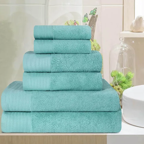 Miniatura 30 de Superior Juego de 6 toallas de 100% algodón egipcio de 500 GSM, 6 piezas, 2 caras, 2 manos, 2 toallas, ideal para baño, cocina o playa, de secado