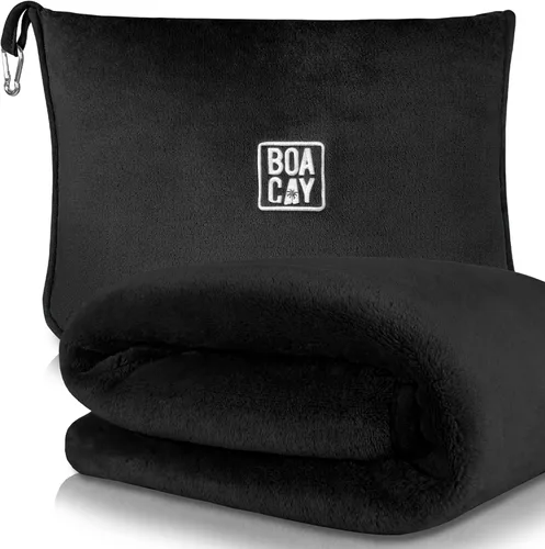 BOACAY - Manta de viaje suave y cálida para avión y automóvil - Esencial para vuelos largos para mujeres, hombres, niños - Almohada compacta con