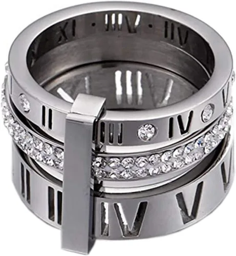 Miniatura 2 de Anillo Pamtier 3 en 1, de acero inoxidable y zirconia, con números romanos, para mujer