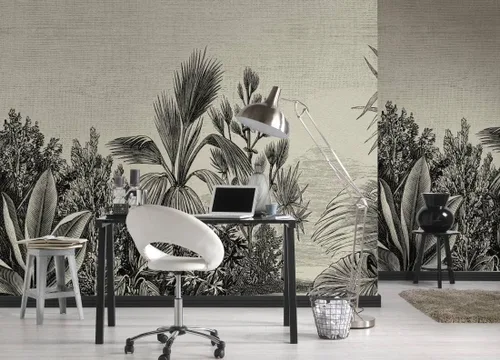 Miniatura 5 de CONCORD WALLCOVERINGS ™ Papel tapiz floral para dormitorio, hojas tropicales, crema negra, 146 pulgadas de ancho x 110 pulgadas de alto, 7 partes