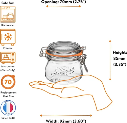 Miniatura 5 de Le Parfait Super Jar - Tarro de conservas de vidrio francés de 8 onzas líquidas con sello de goma hermético y cierre de alambre – Tarro de conservas