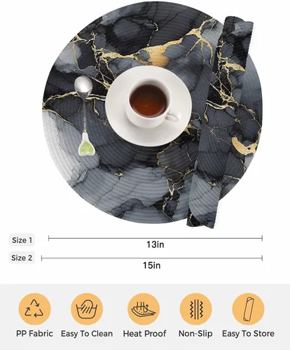 Miniatura 7 de Round Placemats Set of 6 Marble Texture Art Round Braided Placemats Non-Slip Place Mats for Dining Table, Heat-Protective Decorative Table Mats