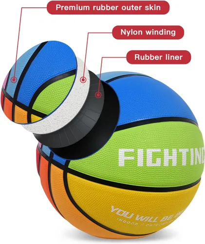 Miniatura 8 de Baloncesto de goma gruesa para niños y jóvenes, tamaño 3/4/5/6/7, para exteriores, colorido, 22/25.5/27.5/28.5/29.5 pulgadas, para regalos