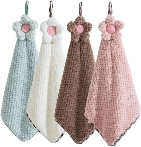 Miniatura 9 de Ivymei Paquete de 3 toallas de mano de felpilla mullidas, bonitas toallas de mano colgantes con lazo para cocina y baño, toallas de baño de mano