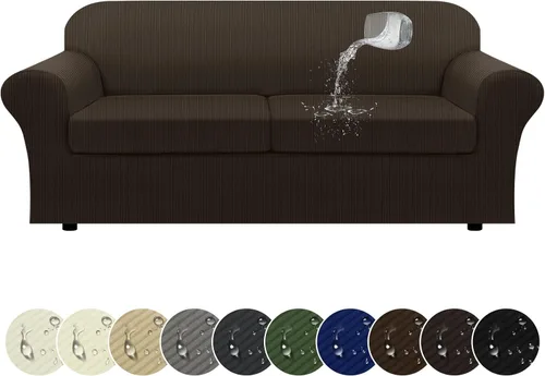 Miniatura 69 de Funda impermeable para silla con brazos, juego de 2 piezas, funda a rayas para 1 sofá separado con cojín en T, fundas de sillón de tela