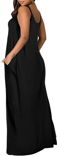 Miniatura 4 de OFEEFAN - Maxivestido de verano para mujer, diseño con tirantes delgados y bolsillos.