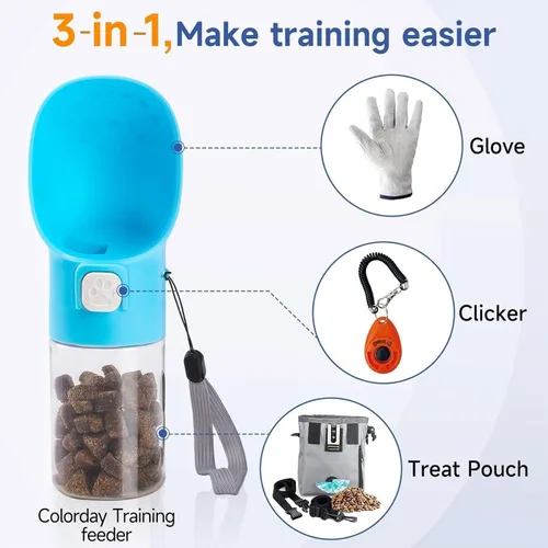 Miniatura 3 de Colorday Dispensador de golosinas de mano para perros, bolsa integrada para hacer clic y golosinas, alimentador lento para entrenamiento de Azul