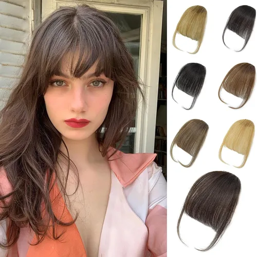 Miniatura 14 de Flequillo con clip de cabello 100 % humano, cortina de adelgazamiento de aire para mujer, plana natural, curvada, delgada, falsa rubio ceniza