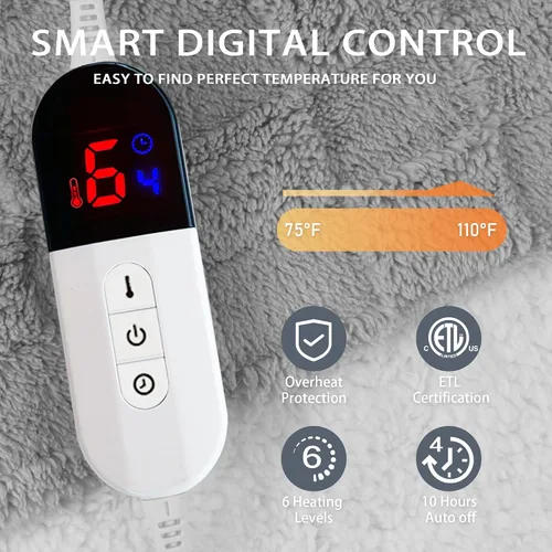 Miniatura 3 de Manta Eléctrica Throw - Franela Suave a Cuadros con 6 Niveles de Calentamiento, Apagado Automático de 4 Horas, Calentamiento Rápido, Certificado ETL