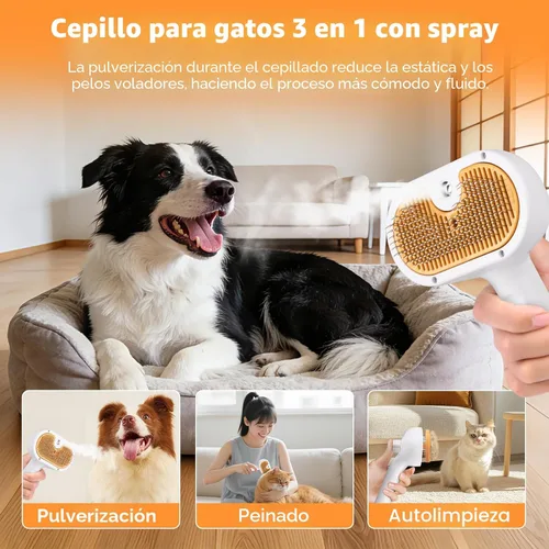 Miniatura 4 de Cepillo de vapor para mascotas para perros y gatos – Peine de depilación en aerosol 3 en 1 para quitar pelo y aseo, suaviza la piel y reduce