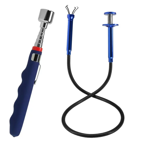 Recogedor magnético telescópico de 20 libras, varita magnética extensible en un palo, recogedor de basura de garra con luz, herramienta de alcance