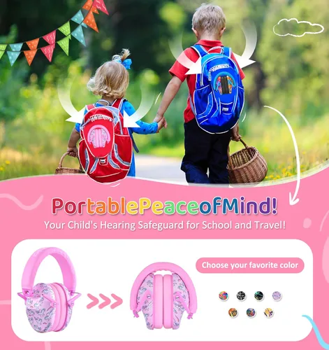 Miniatura 9 de PROHEAR 032 - Protectores de oídos para niños, auriculares con cancelación de ruido para autismo, niños pequeños, niños - Rosa