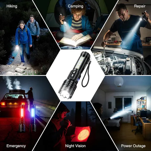Miniatura 7 de RECHOO Linternas Recargables de Altos Lúmenes, Linterna de 7Modos con Interruptor Dual Recargable con Pantalla Digital LCD, Linterna Súper Brillante