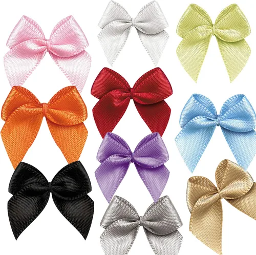 Miniatura 10 de VIVIQUEN 50 mini lazos de satén de cinta de flores de 0.984 in x 1.024 in, apliques de bricolaje para costura, álbumes de recortes, boda, regalo