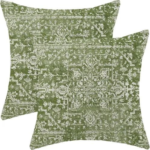 Miniatura 14 de Juego de 2 fundas de almohada bohemias de 16 x 16 pulgadas a rayas azules y grises, fundas decorativas rústicas abstractas de lino retro a rayas