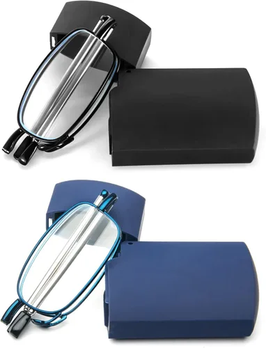 Miniatura 2 de Paquete de 2 lentes de lectura plegables de acero inoxidable, mini lector de bloqueo de luz azul para hombres y mujeres 2 pares (negro+azul)