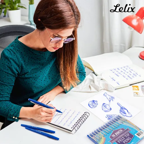 Miniatura 7 de Lelix Bolígrafos de punta de fieltro, paquete de 30 azules, punta media de 1/32" (0.7 mm), marcadores de punta de fieltro para diario, escritura