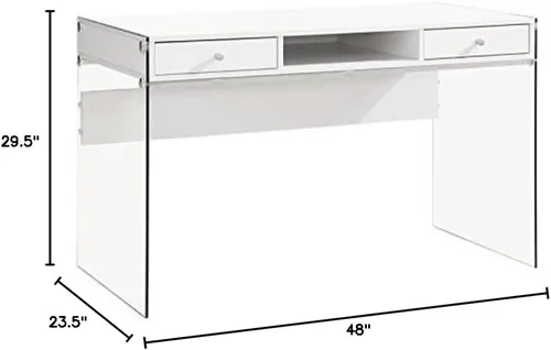 Miniatura 3 de Allora Escritorio contemporáneo de madera/vidrio, acabado blanco brillante, 48 pulgadas de ancho x 23.5 pulgadas de profundidad x 29.5 pulgadas