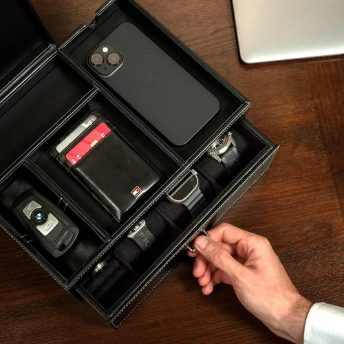 Miniatura 4 de Joyero organizador y bandeja de aparador para hombre, estación de mesita de noche de primera calidad para relojes, anillos y accesorios, elegante