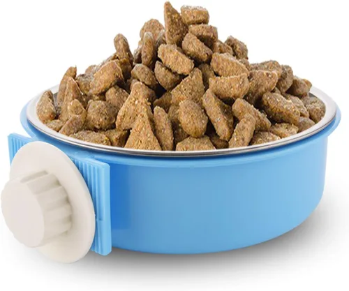 Miniatura 2 de Cuenco extraíble de acero inoxidable para perros, comedero de alimentos y agua, taza para gatos, cachorros, pájaros, mascotas (grande, azul)