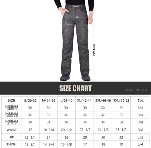 Miniatura 6 de FREE SOLDIER - Pantalones impermeables para hombre, con aislamiento de nieve, bolsillos con cierre de cremallera, para esquí, snowboarding, invierno