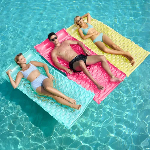 Sloosh Paquete de 3 alfombrillas inflables para piscina, colchón flotador, con reposacabezas, flotador de piscina para adultos, 64 x 32 pulgadas