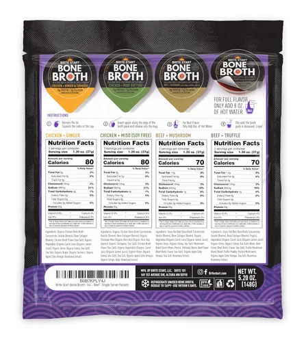 Miniatura 2 de Brite Start Caldo de Huesos - Paquete Variado - 4 Unidades - Concentrado Apto para Keto con 16g de Colágeno, 20g de Proteína Paleo - Hecho de Huesos