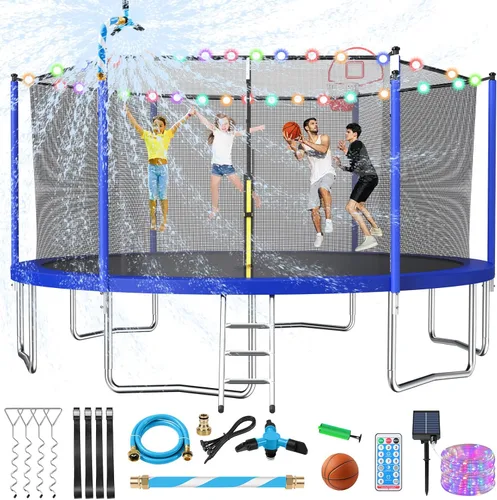 Miniatura 11 de Lyromix - Cama elástica mejorada de 16 pies, 15 pies, 14 pies, 12 pies, 10 pies y 8 pies para exteriores con aro de baloncesto y red, capacidad