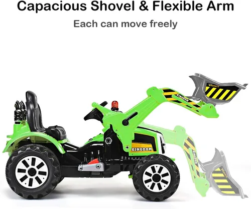 Miniatura 2 de Costzon Excavadora para montar, vehículos de construcción a batería de 12V para niños con cargador frontal, bocina, cinturón de seguridad, ruedas