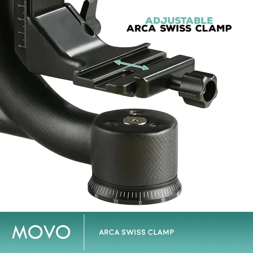 Miniatura 4 de Movo GH800 Cabezal de trípode de cardán profesional de fibra de carbono con placa de liberación rápida Arca-Swiss - para fotografía de aves y vida