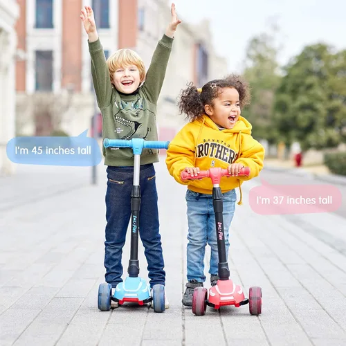 Miniatura 6 de LOL-FUN Scooter para niños de 3 a 12 años de edad con luces LED de 3 ruedas, extra ancho plegable para niños de 3 a 5 años con 4 alturas ajustables