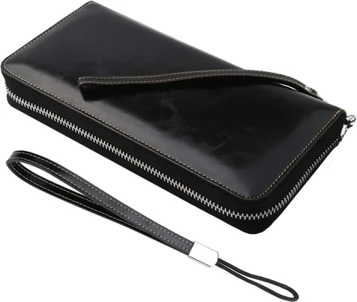 Miniatura 10 de Lavemi Pequeña cartera compacta para mujer, con bloqueo RFID, de piel auténtica, plegable, con ventanas de identificación
