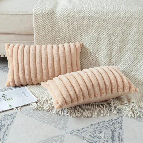 Miniatura 3 de Soleebee Juego de 2 fundas de cojines decorativos de terciopelo suave y acogedor, fundas de piel sintética de conejo para sofá, cama, silla, Camel