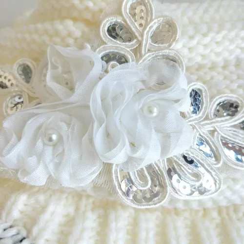 Miniatura 3 de C-US - Gorro de punto cálido para mujer, con visera de ganchillo con acento de flores