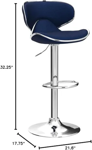 Miniatura 2 de Roundhill Furniture Masaccio - Taburete giratorio ajustable tapizado de terciopelo, juego de 2, color azul