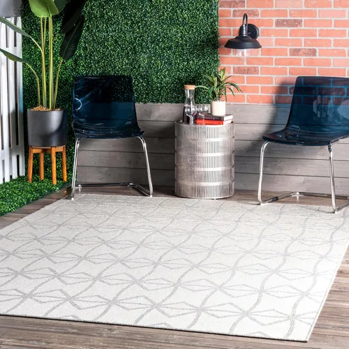 nuLOOM Alfombra de rendimiento para exterior, de 5 x 8 pies, resistente a las manchas, resistente a la intemperie, alto tráfico, patio, balcón, Gris